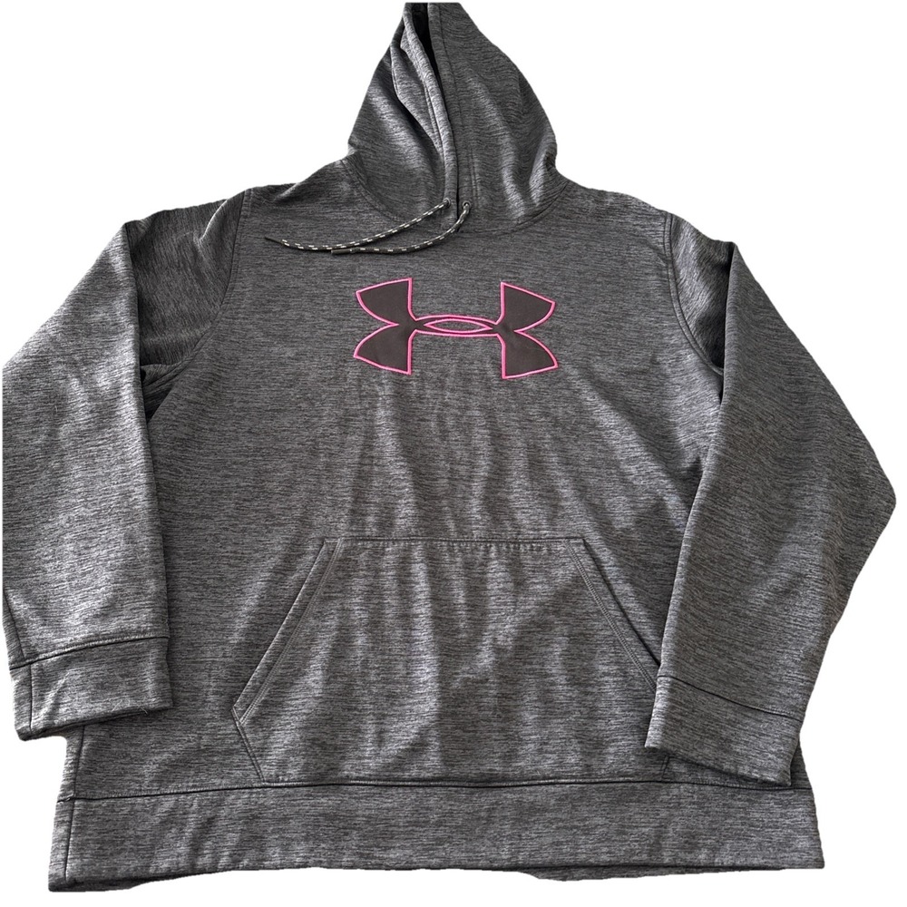 Under Armour Storm Women's Pullover Hoodie Gray Pink Logo Fleece Size 2XL loose